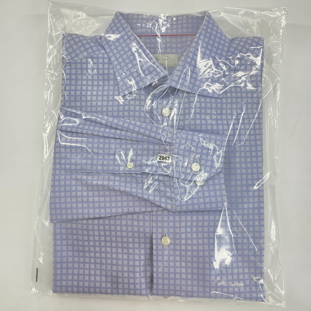 Quiet Luxury Eton Sweden Dress Shirt Mens 43 Light Blue Grid Cotton Europe - Picture 15 of 15